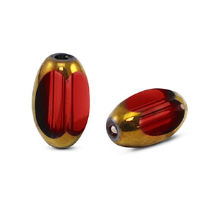 Glaskralen ovaal facet Red brown transparent-gold