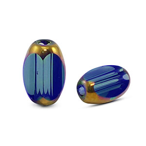 Glaskralen ovaal facet Royal blue transparent-gold