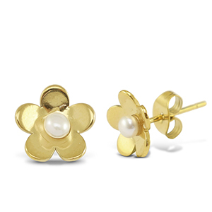 Oorbellen / oorstekers van Stainless steel Roestvrij staal (RVS) pearls flower Gold