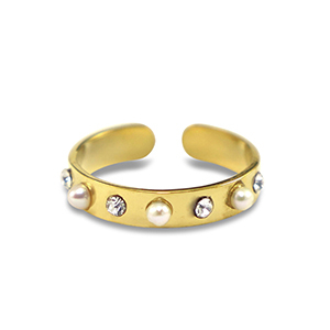 Ringen van Stainless steel Roestvrij staal (RVS) pearls Gold