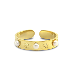 Ringen van Stainless steel Roestvrij staal (RVS) pearls Gold