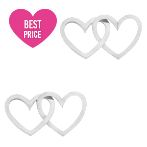 Bedels van Stainless steel Roestvrij staal (RVS) tussenstuk double heart Zilver