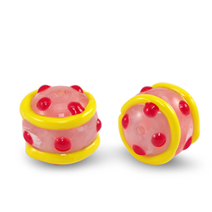 Kralen van acryl dots Pink red-yellow