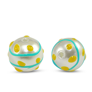 Kralen van acryl dots Pearl-blue yellow