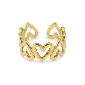 Ringen van Stainless steel Roestvrij staal (RVS) heart Gold