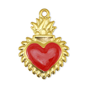 Metaal bedels DQ heart Pearl Red-Goud (nikkelvrij)