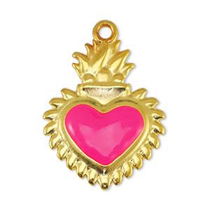 Metaal bedels DQ heart Fuchsia-Goud (nikkelvrij)