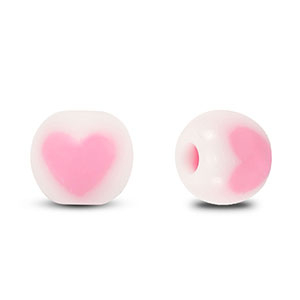 Acryl kralen rond heart White-pink