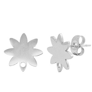 Oorbellen van Stainless steel Roestvrij staal (RVS) oorsteker flower met oogje Silver