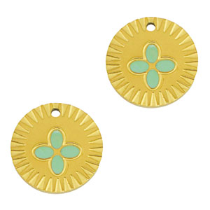 Bedels van Stainless steel Roestvrij staal (RVS) round flower Gold-mint green
