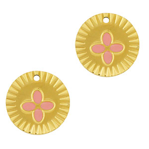 Bedels van Stainless steel Roestvrij staal (RVS) round flower Gold-pink