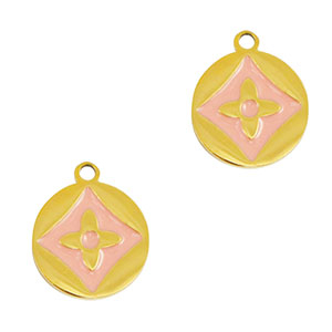 Bedels van Stainless steel Roestvrij staal (RVS) round flower Gold-pink