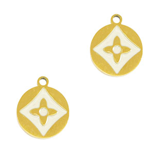 Bedels van Stainless steel Roestvrij staal (RVS) round flower Gold-white