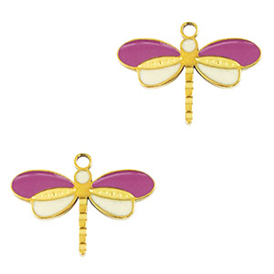 Bedels van Stainless steel Roestvrij staal (RVS) dragonfly Gold-purple