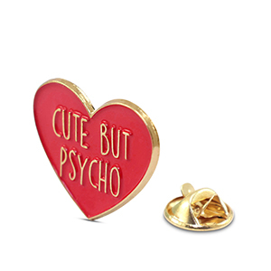 Pins heart "Cute but psycho" Red-gold