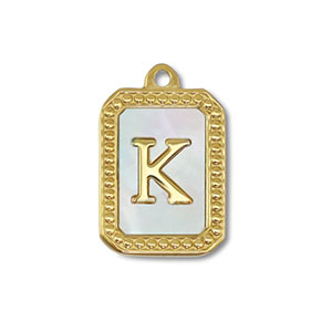 Bedel van Stainless steel Roestvrij staal (RVS) shell letter K Gold-white (natuurlijke kleur)