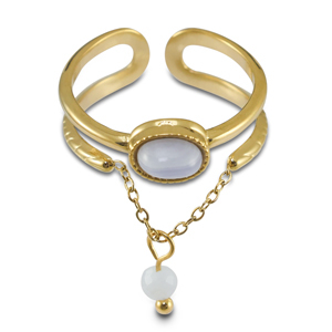 Ringen van Stainless steel Roestvrij staal (RVS) met natuursteen Gold-lilac purple-white
