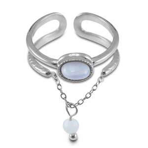 Ringen van Stainless steel Roestvrij staal (RVS) met natuursteen Silver-lilac purple-white
