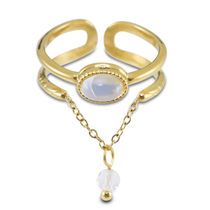 Ringen van Stainless steel Roestvrij staal (RVS) met natuursteen Gold-milky white