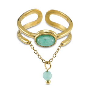 Ringen van Stainless steel Roestvrij staal (RVS) met natuursteen Gold-turquoise blue