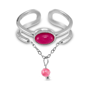 Ringen van Stainless steel Roestvrij staal (RVS) met natuursteen Silver-magenta pink