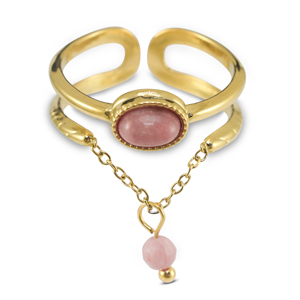 Ringen van Stainless steel Roestvrij staal (RVS) met natuursteen Gold-light pink