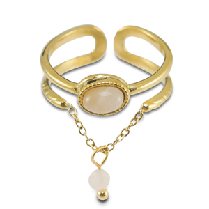 Ringen van Stainless steel Roestvrij staal (RVS) met natuursteen Gold-off white-white