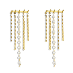 Oorbellen van Stainless steel Roestvrij staal (RVS) oorstekers with imitation pearls Gold