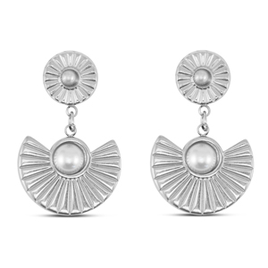 Oorbellen van Stainless steel Roestvrij staal (RVS) oorstekers fan with imitation pearls Silver
