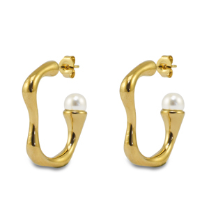 Oorbellen van Stainless steel Roestvrij staal (RVS) oorstekers with imitation pearls Gold