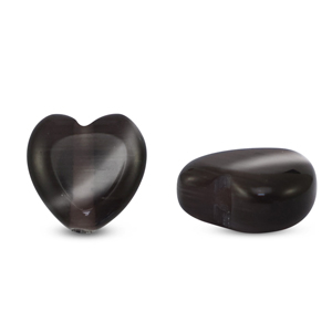 Glas kralen Cat's Eye heart Anthracite