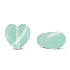 Glas kralen Cat's Eye heart Mint turquoise