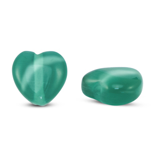 Glas kralen Cat's Eye heart Dark green