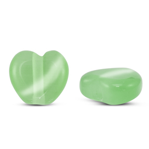 Glas kralen Cat's Eye heart Light green