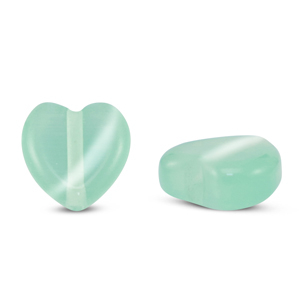 Glas kralen Cat's Eye heart Mint turquoise