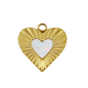 Bedel van Stainless steel Roestvrij staal (RVS) shell heart Gold-white (natuurlijke kleur)