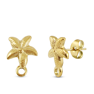 Benodigdheden van Stainless steel Roestvrij staal (RVS) oorbellen / oorsteker starfish with loop Gold