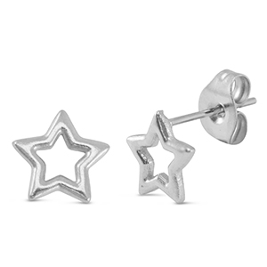Oorbellen / oorstekers van Stainless steel Roestvrij staal (RVS) star Silver