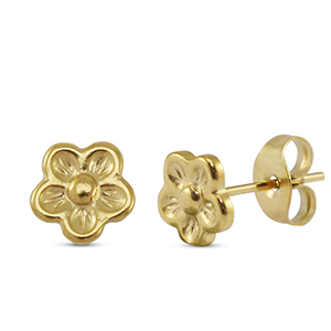 Oorbellen / oorstekers van Stainless steel Roestvrij staal (RVS) flower Gold