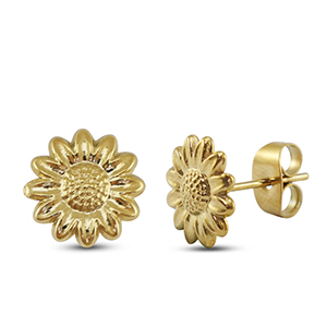 Oorbellen / oorstekers van Stainless steel Roestvrij staal (RVS) flower Gold