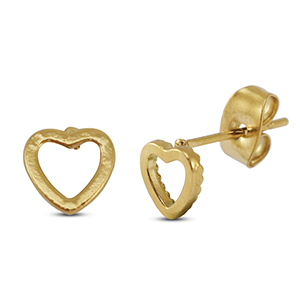Oorbellen / oorstekers van Stainless steel Roestvrij staal (RVS) heart Gold