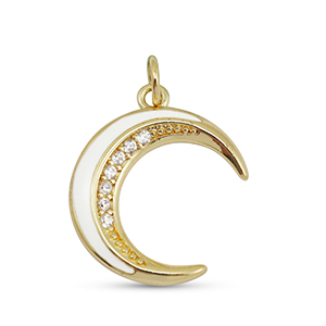 Brass TQ metaal bedels zirkonia moon Gold-white