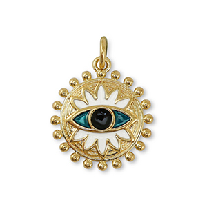Brass TQ metaal bedels evil eye Gold-white-petrol blue