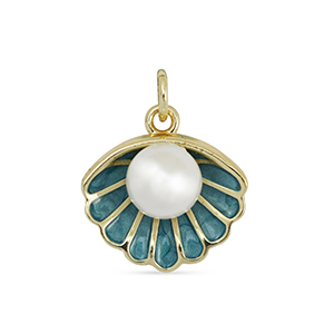 Brass TQ metaal bedels shell with pearl Gold-turquoise blue-white