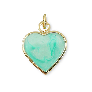 Brass TQ metaal bedels heart Gold-mint turquoise marble