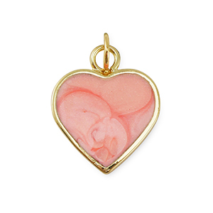 Brass TQ metaal bedels heart Gold-light pink marble