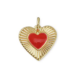 Brass TQ metaal bedels heart Gold-red