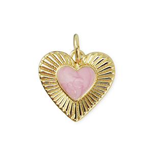 Brass TQ metaal bedels heart Gold-light pink marble