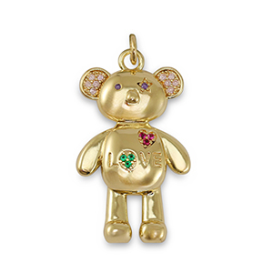 Brass TQ metaal bedels zirkonia bear Gold-multicolor