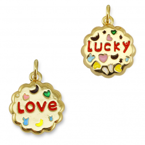 Brass TQ metaal bedels round "love/lucky" Gold-multicolor